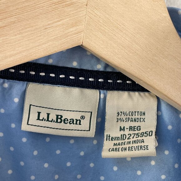 LL Bean Womens Medium Blue Polka Dot Button Up Shirt Roll Tab Sleeve Blouse Top - Picture 3 of 9